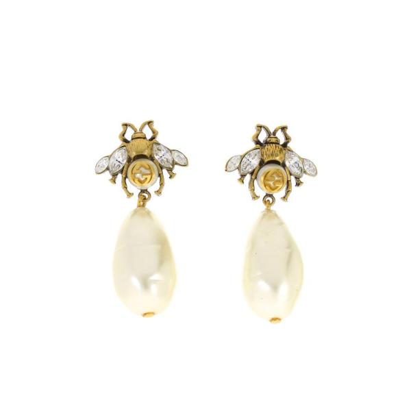 GUCCI グッチ/Bee インターロッキングフェイクパールピアス/AB