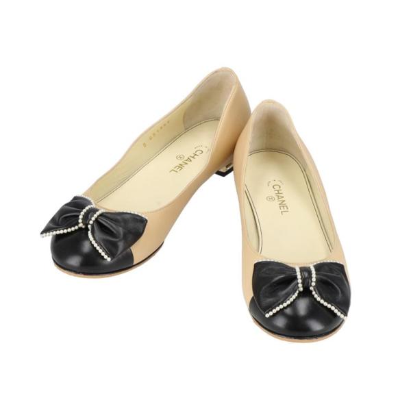 CHANEL シャネル/パールリボンバレエシューズ/G31355/サイズ:37C/Aランク/91【中古】 CHANEL（シャネル） シャネル/パールリボンバレエシューズ/G31355