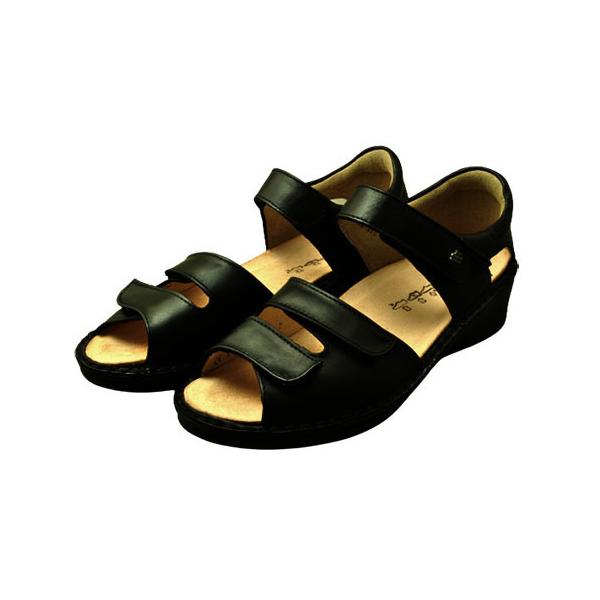 【新品級】Finn Comfort ストラップ サンダル レザー 22.5 黒 Finn Comfort（フィンコンフォート） 外反母趾対応 踵付きサンダル
