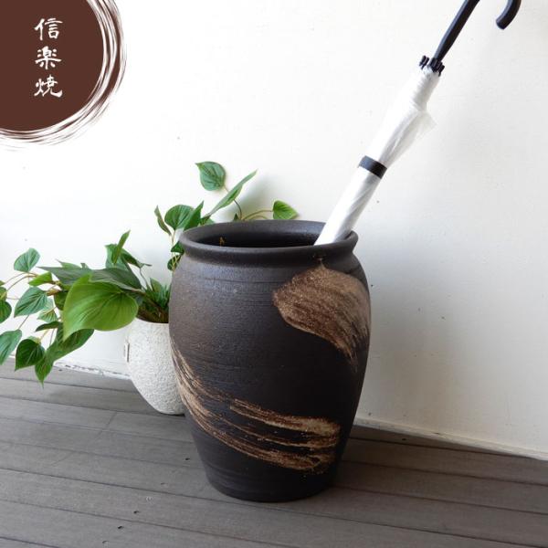 はなぷく 信楽焼 傘立て草花彫り 高さ４3cm 信楽焼 灰釉刷毛目 傘立 傘立て 陶器 直径33×高さ43cm 壺型 傘立て