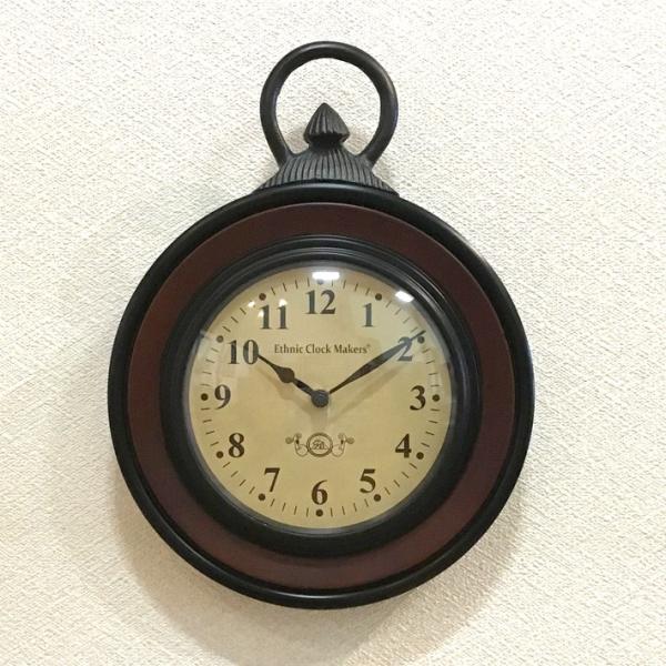 掛け時計 掛時計 ウォールクロック 丸 木製 クラシック エスニック