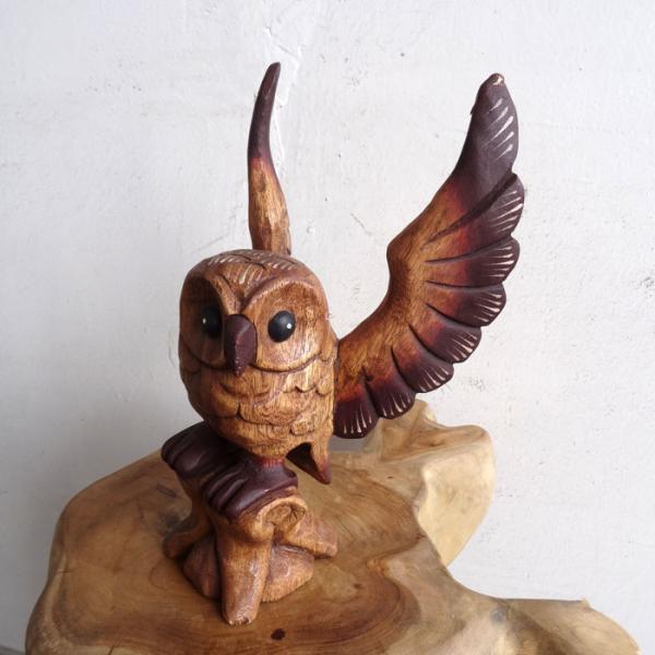 飛びたつ！ふくろう ふくろう フクロウ 置物 木彫り 木製 おしゃれ