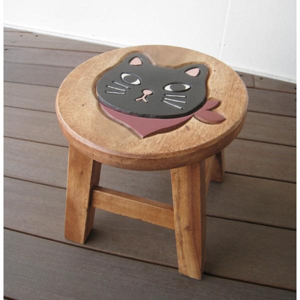スカーフネコ黒 スツール キッズチェア 木製 子供用椅子 かわいい