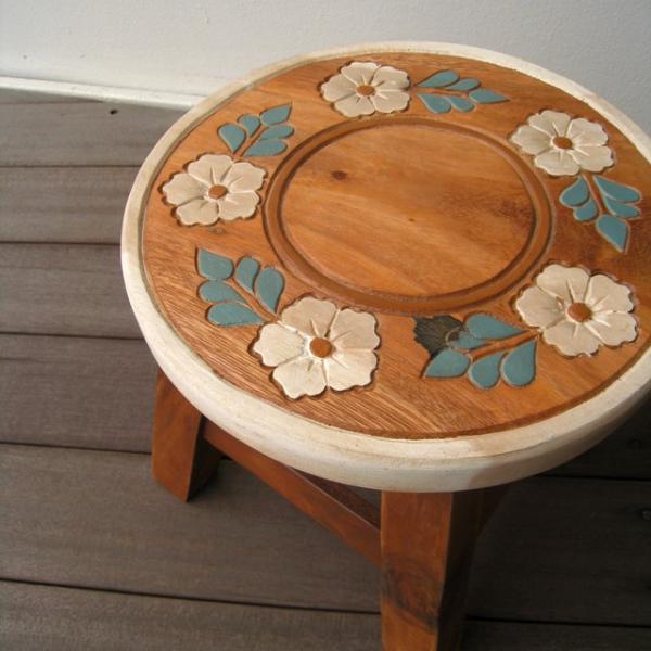 スツール キッズチェア アカシア お花 コロネット レトロ 木製 子供用