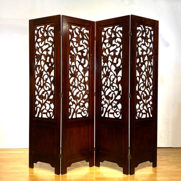 衝立 間仕切り パーテーション 4連 透かし彫り 昭和レトロ　250708-3 衝立 間仕切り パーテーション 4連 透かし彫り 昭和レトロ
