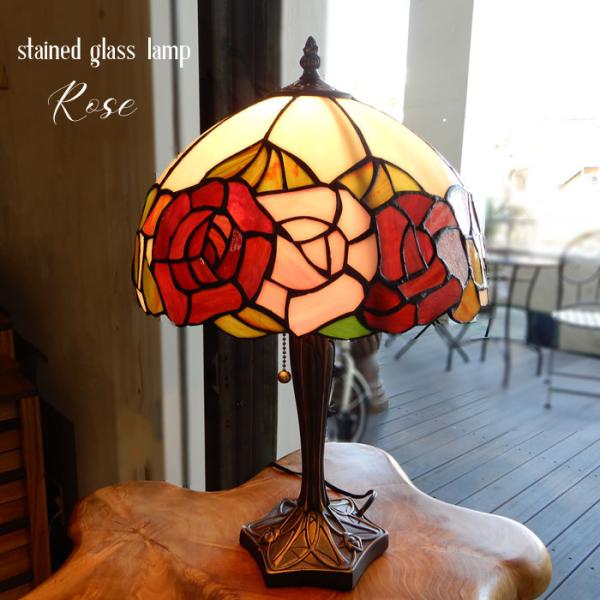 薔薇　バラ　ステンド　ガラス　ランプ　グラス　ライト　卓上　新品　スタンド 薔薇 バラ ステンドグラス ランプ 照明 卓上 スタンド | iichi