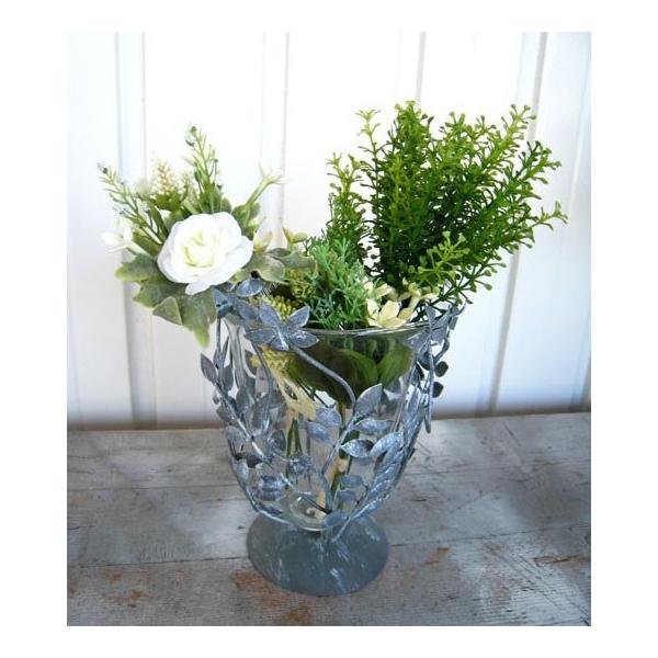 おしゃれ フラワーベース アイアン ガラス 花瓶 リーフ 葉 : 手づくり
