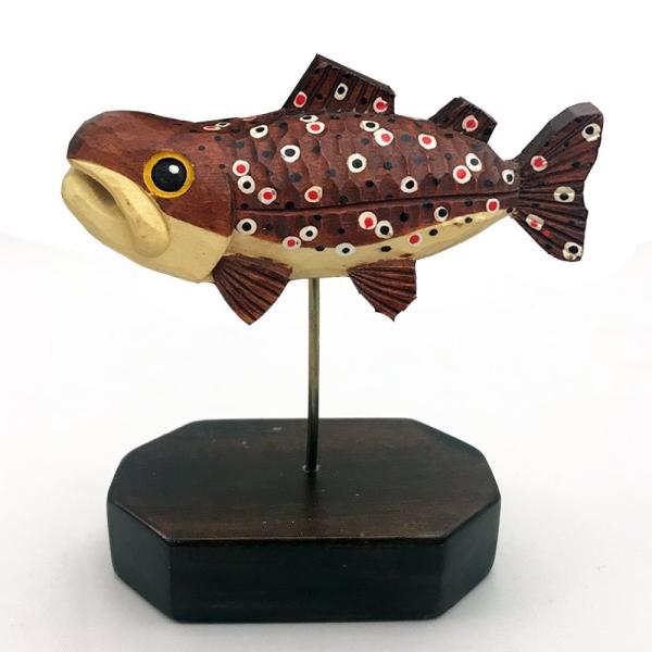 木彫り民芸品 TROUT オブジェ ブラウントラウト 魚 釣り 手彫り アイヌ