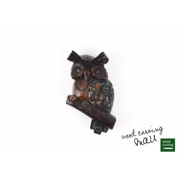 木彫り民芸品 ETHNIC DESIGNS 文様マグネット フクロウ 手彫り アイヌ
