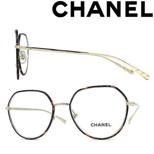 CHANEL メガネフレーム ブランド シャネル マーブルブラウン×ゴールド