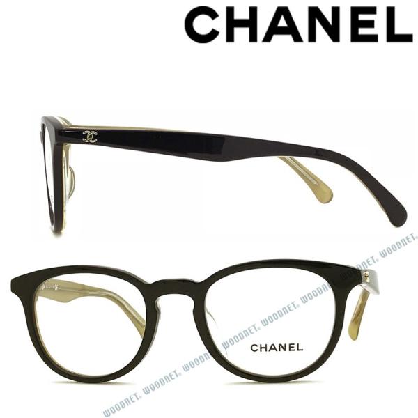 CHANEL ブラック 四角形フレーム メガネ woodnet_0ch-3364a-1609