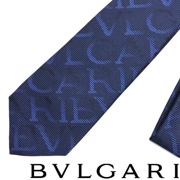 BVLGARI（ブルガリ） ブランド ネクタイ ネイビー シルク ロゴマニア