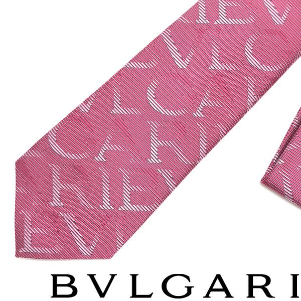 BVLGARI（ブルガリ） ブランド ネクタイ ピンク シルク ロゴマニア