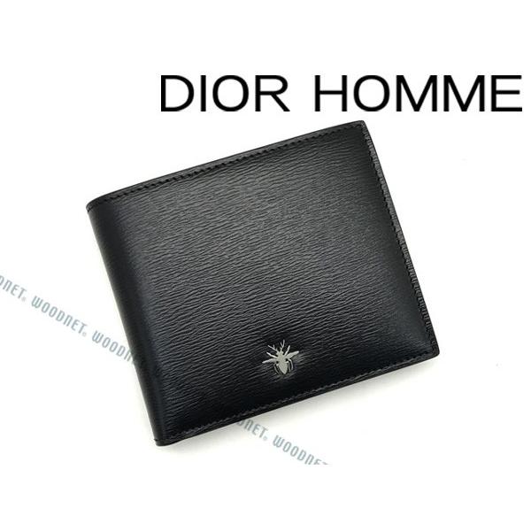 DIOR HOMME ディオールオム BEE 型押しレザー 2つ折り財布 小銭入れあり ブラック 2ABBC027-XXT00NU