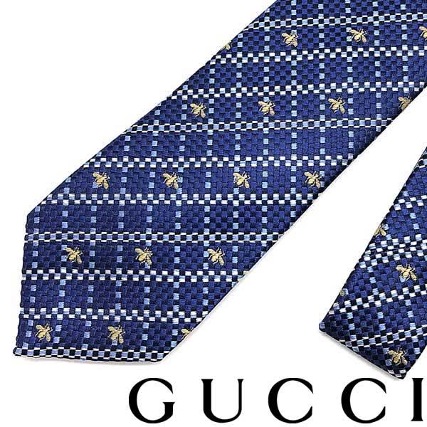 GUCCI（グッチ） ブランド ネクタイ BEE ハチ シルク ブルー 597109