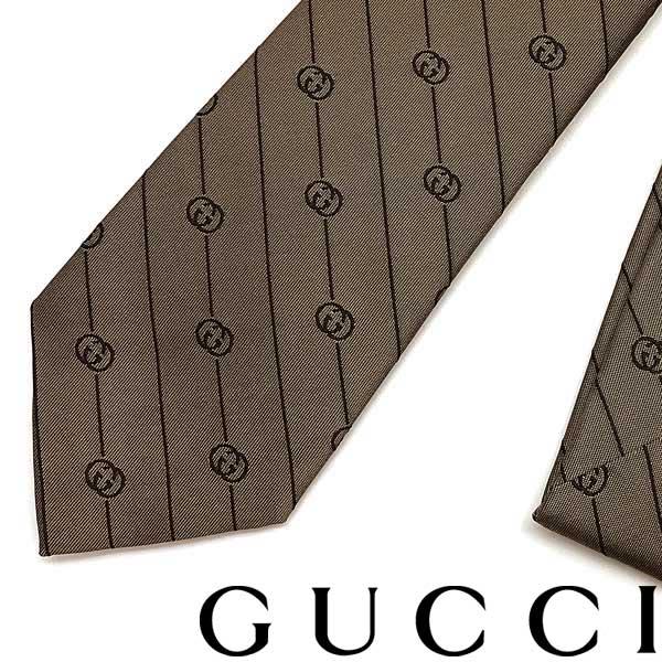 GUCCI（グッチ） ブランド ネクタイ GGロゴ シルク ブラウン×ダーク