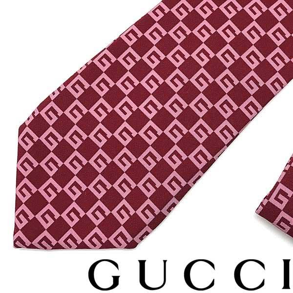GUCCI（グッチ） ブランド ネクタイ Gロゴ シルク レッド×ピンク