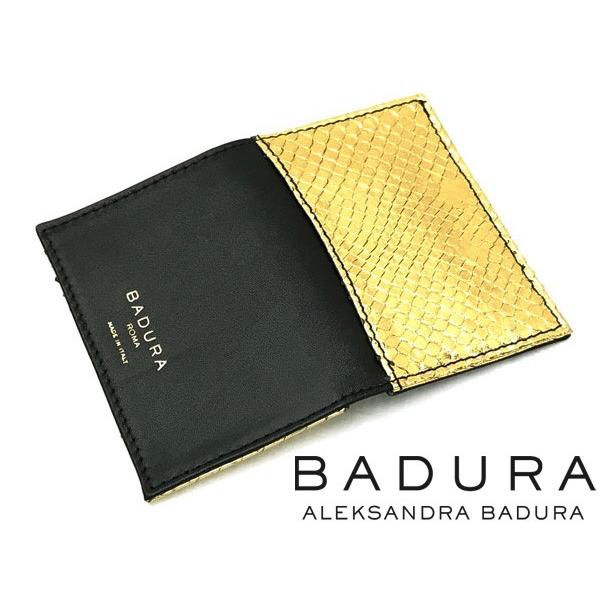 名刺入れ カードケース メンズ レディース BADURA ブラック 黒 ×ゴールド 金 カーフ×パイソン BLACK-GOLD