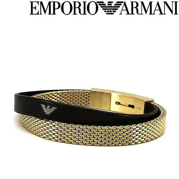 EMPORIO ARMANI ブレスレット ブランド ゴールド×ブラック 2連 