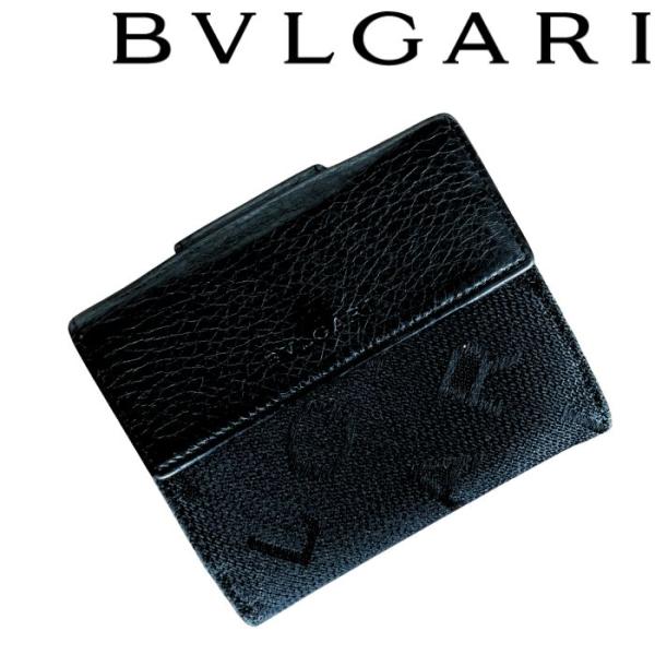 美品　BVLGARI ブルガリ ロゴマニア 二つ折り財布 キャンバス BVLGARI ブルガリ ダブルホック デニム ロゴマニア 二つ折り