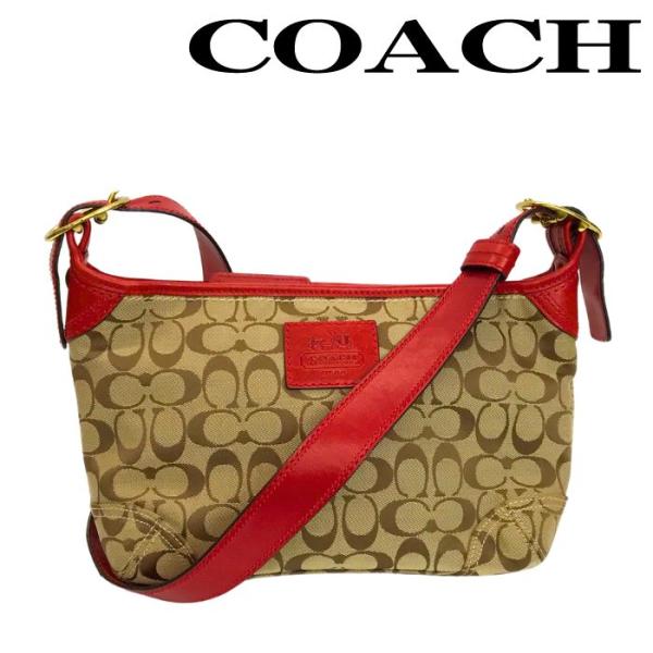 希少　COACH ショルダーバッグ ベージュ/赤 COACH（コーチ） 【中古】COACH ショルダーバッグ【非常に良い
