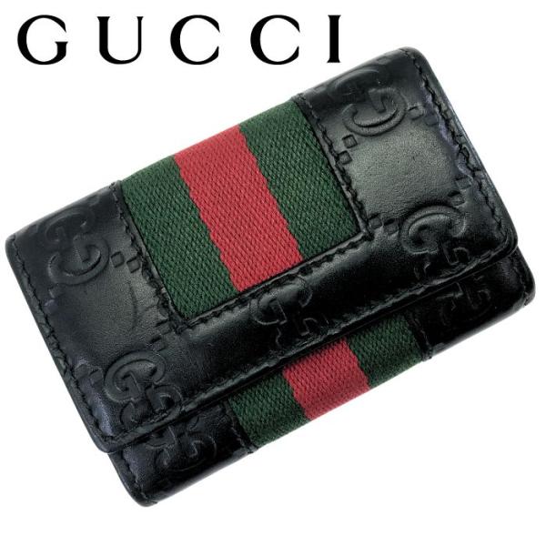 GUCCI　グッチ　シマレザー　シェリーライン　キーケース　６連タイプ GUCCI（グッチ） 【中古】GUCCI キーケース 6連【非常に良い】ブラック