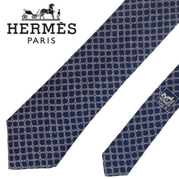 HERMES 【中古】HERMES エルメス ネクタイ【ほぼ新品】9cm ネイビー