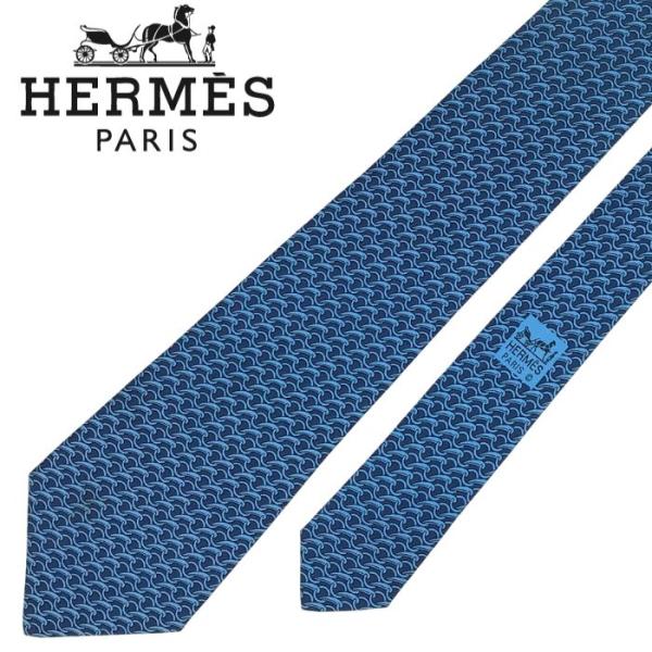 【未使用】HERMES　エルメス　ネクタイ　ブルー　高級　お洒落　ダンヒル HERMES（エルメス） 【中古】HERMES ネクタイ【ほぼ新品】9cm ブルー