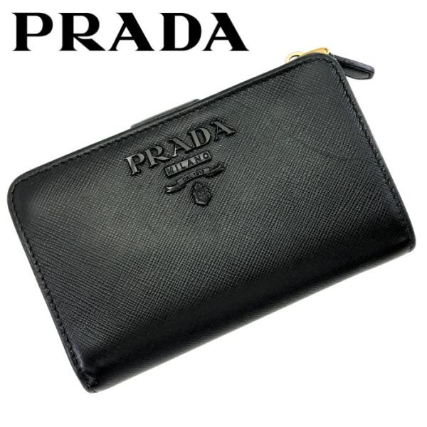 PRADA ブラック サフィアーノレザー 二つ折り財布　小銭入れ無し　週末価格！ PRADA（プラダ） 【中古】PRADA 二つ折り 財布【非常に良い