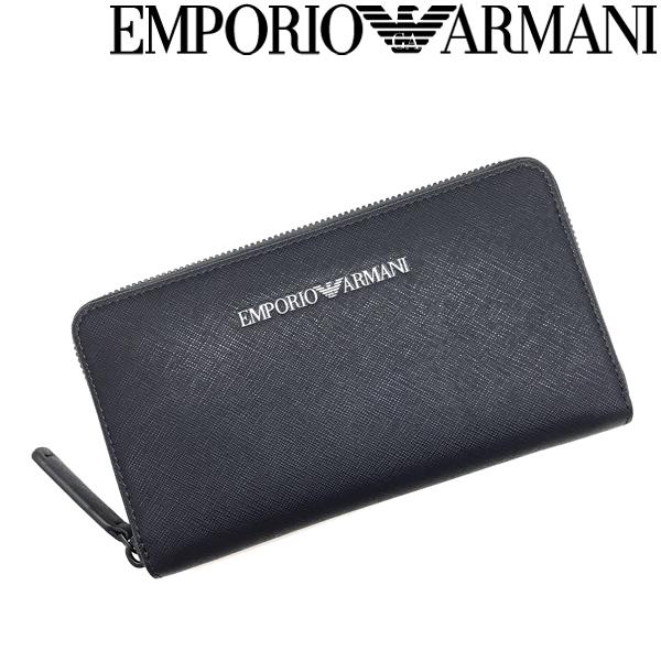 EMPORIO ARMANI エンポリオアルマーニ ブランド ジップアラウンド長財布 ロゴ型押しPVCレザー ネイビー  YEME49-Y020V-85159