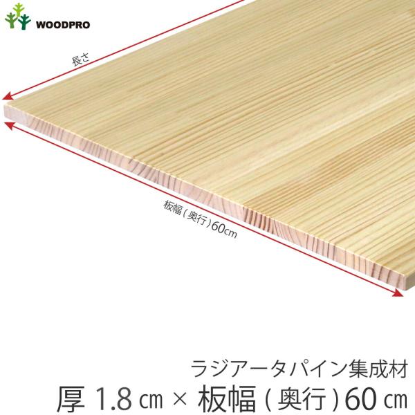 棚板 厚み1.8cm 奥行60cm 長さ50cm ラジアータパイン集成材 厚