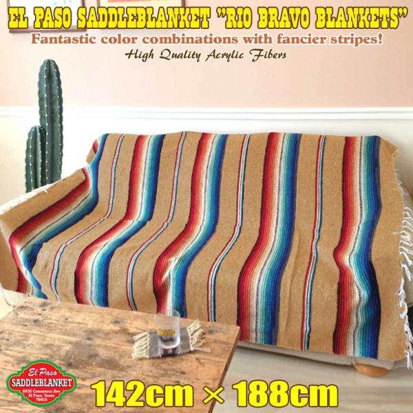 エルパソ サドルブランケット リオブラボーブランケット（キャメル）142cm×188cm ネイティブ柄 サラペ キャンプ ラグ ラグマット ヨガマット