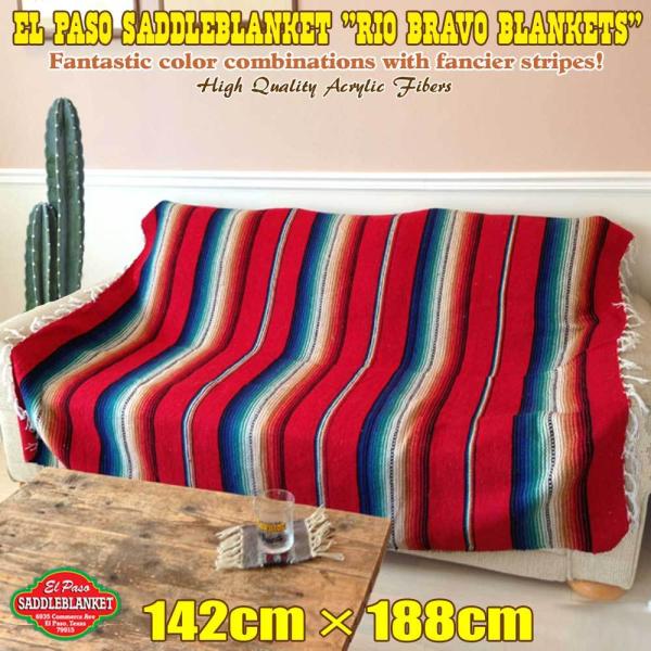 エルパソ サドルブランケット リオブラボーブランケット（レッド）142cm×188cm ネイティブ柄 サラペ キャンプ ラグ ラグマット ヨガマット