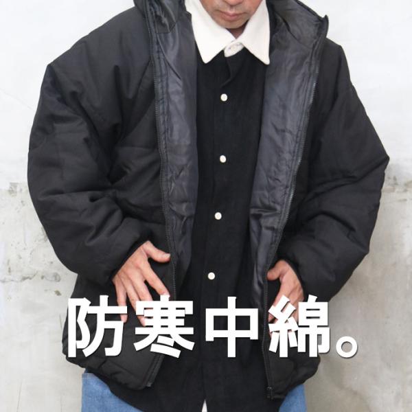 中綿ジャケット ブラック×グレー XXL｜フード付き｜冬用 防寒アウター