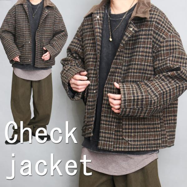 チェック柄ジャケット メンズ 中綿ジャケット 防寒ジャケット ウール混