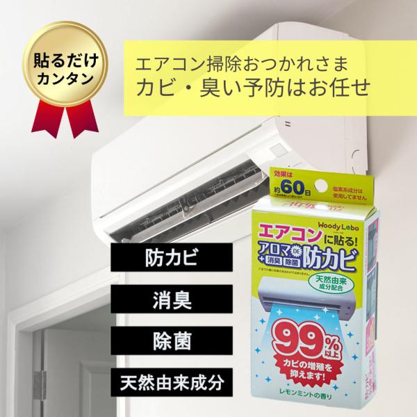 エアコン消臭 カビ防止 防カビ 貼るだけ 消臭 カビ対策 臭い対策 除菌 エアコン用 アロマDE防カビ レモンミント 天然由来 フレグランス 芳香 カビきれい 公式