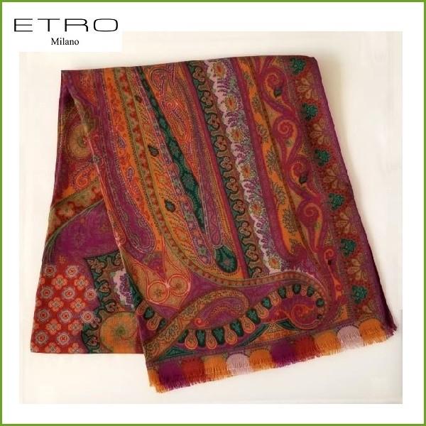 エトロ ETRO ストール グリーン×オレンジ - ストール