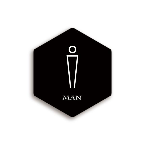 【DESIGNZ】デザインズピクトグラムサイン TYPE-G：ヘキサゴン (MAN)(ブラック) アクリル素材 (両面テープ付) オシャレ空間を演出するピクトグラム 日本製