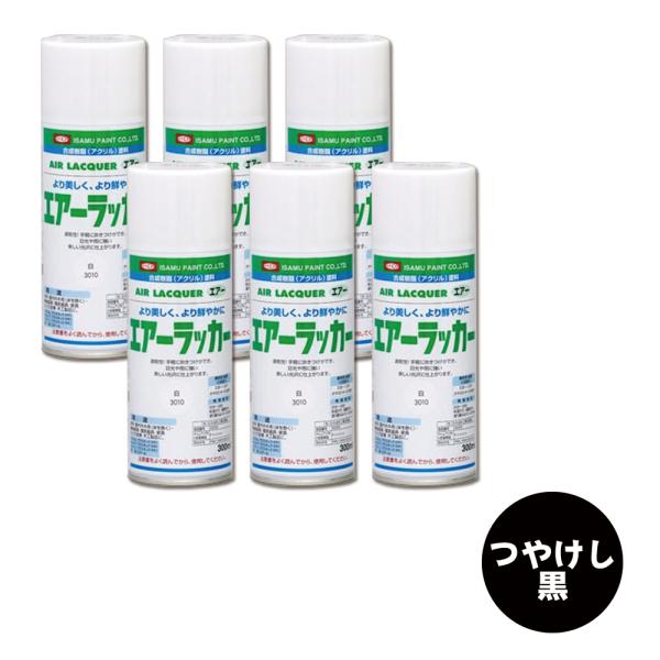 イサム塗料 622-3502-8 1液型アクリルエアラッカー つや消し黒 300ml×6