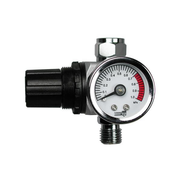 【明治機械製作所  手元レギュレータ MAR】●軽量・コンパクト設計:・従来モデルと比較して35%軽量化された160g。・スプレーガンの手元に取り付けても邪魔にならないコンパクトサイズ。・市販の空気量調節器と同等の小型化を実現。●安定した空...