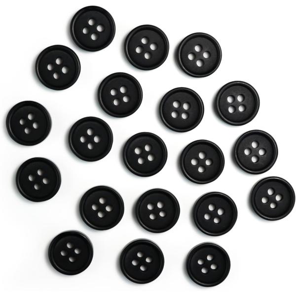 四つ穴ボタン 【ブラック ツヤなし】 黒 ベーシック シンプル 20個入り 【11.5mm】 B-042