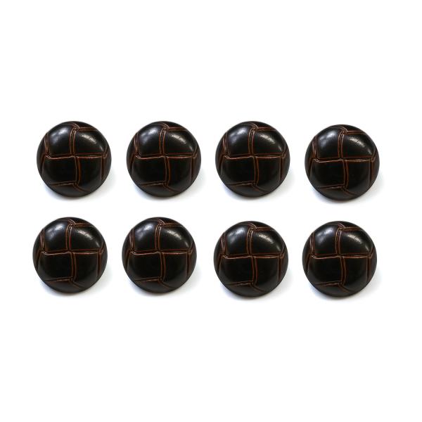 ●【サイズ】直径18mm　【数量】8個●【ボタンの形】足つきボタン　【材質】プラスチック●【カラー】ブラック　【模様】レザーのような模様●【用途】縫い糸が目立ちにくい、足つきの革調ボタンです。ボタンの取れてしまったコートやシャツボタンとして...