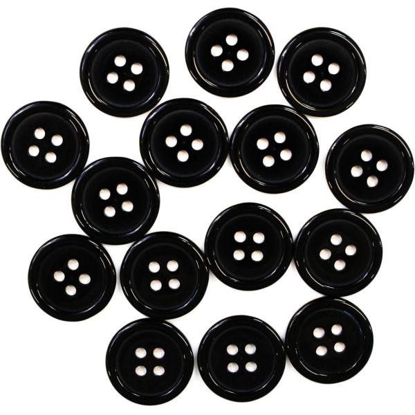 ●【サイズ】直径約18mm　【数量】15個●【ボタンの形】四つ穴ボタン　【材質】プラスチック　【カラー】ブラック ツヤあり●【用途】ボタンの取れてしまったコートやシャツボタンとして。カーディガンやブラウス、靴下・手袋などの小物にもおすすめで...