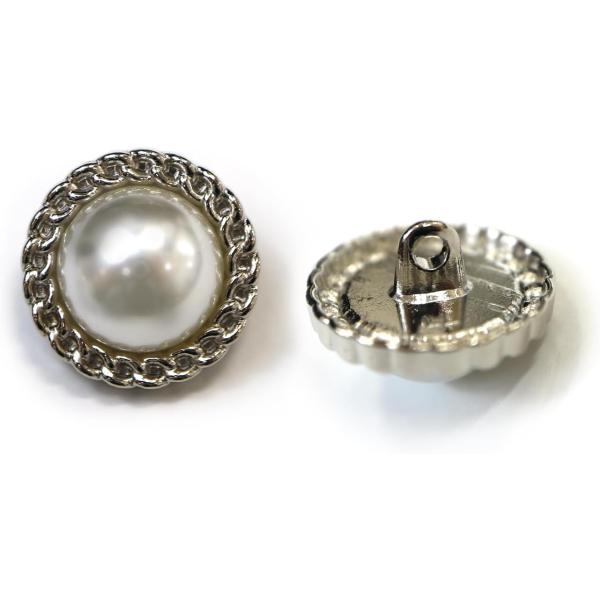 ボタン シルバー キラキラ　チェーン付き Amazon | パールボタン 装飾 【チェーン風 シルバー】 ホワイト