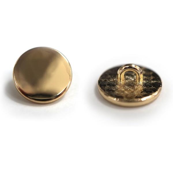 ●【サイズ】直径約12.5mm 【数量】15個 【一粒の重さ】約1.3g●【ボタンの形】フラットボタン　足つき　【材質】金属製●【カラー】ゴールド　鏡面仕上げ●【特 徴】金属特有の光沢があります。●【用途】お手持ちの衣類のイメージチェンジや...