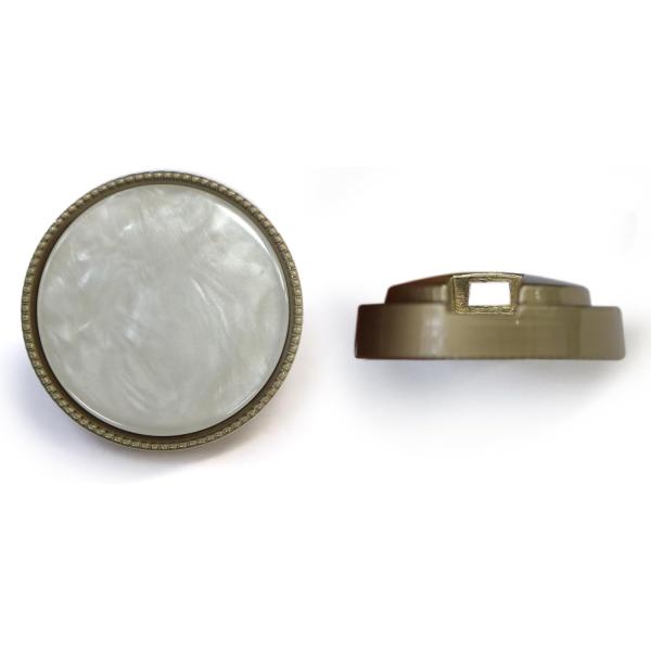 ●【サイズ】直径20mm　【数量】5個入り●【ボタンの形】フラットボタン 足つき　【材質】樹脂・金属●【カラー】ホワイト（マーブル）　【模様】大理石のようなマーブル模様と光沢が特徴です。金フチ部分は、ブラック(ツヤなし)に比べて若干落ち着い...