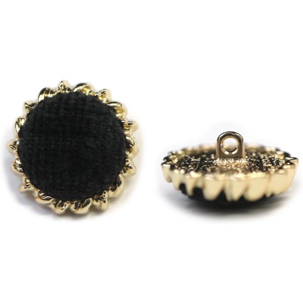 ●【サイズ】直径約21.5mm　【数量】8個　【1粒の重さ】約3.9g●【ボタンの形】足つきボタン　【材質】布・金属●【カラー】ブラック●【特徴】表面に手触りのよいスエード調の布を使用しています。波型の金フチが特徴です。●【用途】コートやカ...