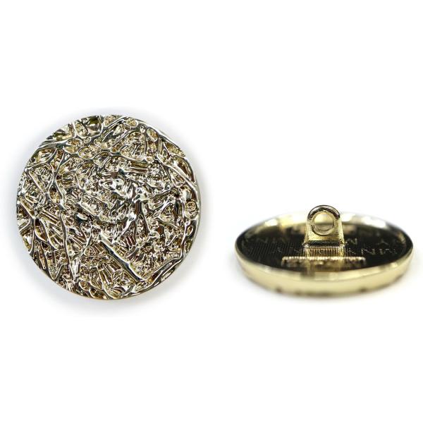 ●【サイズ】直径約22.5mm　【数量】10個　【1粒の重さ】約3.9g●【材質】金属●【カラー】ゴールド　【表面の模様】幾何学模様●【ボタンの形】フラット　足つき●【特 徴】平たい円状で、表面が少し凸凹しています。金属特有のツヤ感があります。