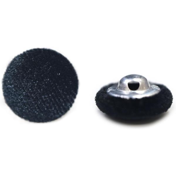 ●【サイズ】直径約15mm　【数量】10個入り　【1粒の重さ】約0.6g●【ボタンの形】くるみボタン　足つき　【材質】ベロア・金属●【ベロアのカラー】ブラック　【背面のカラー】シルバー●【特徴】金属製のボタンを、なめらかな手触りのベロアで包...