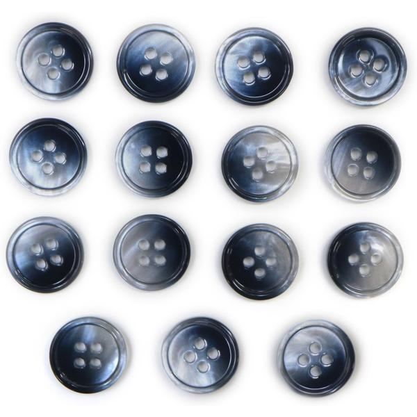 ●【サイズ】直径約15mm　【数量】15個入り●【ボタンの形】四つ穴ボタン　【材質】樹脂●【カラー】ダークネイビー●【特徴】グラデーションのかかったカラーボタンです。線状の加工が特徴です。程よいツヤ感があります。●【特徴】スーツボタン・コー...